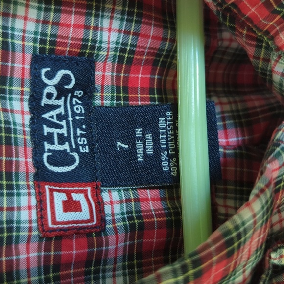 Chaps Red White & Green Plaid Button-Down Shirt Long-Sleeve Cotton Boys Size 7 - Picture 2 of 4